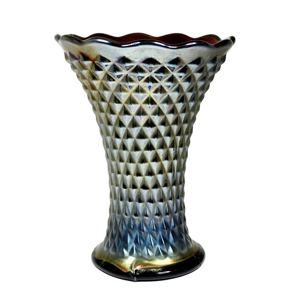 Northwood Diamond Point Amethyst 6" Vase - Antique Edwardian Carnival Glass - Picture 1 of 5